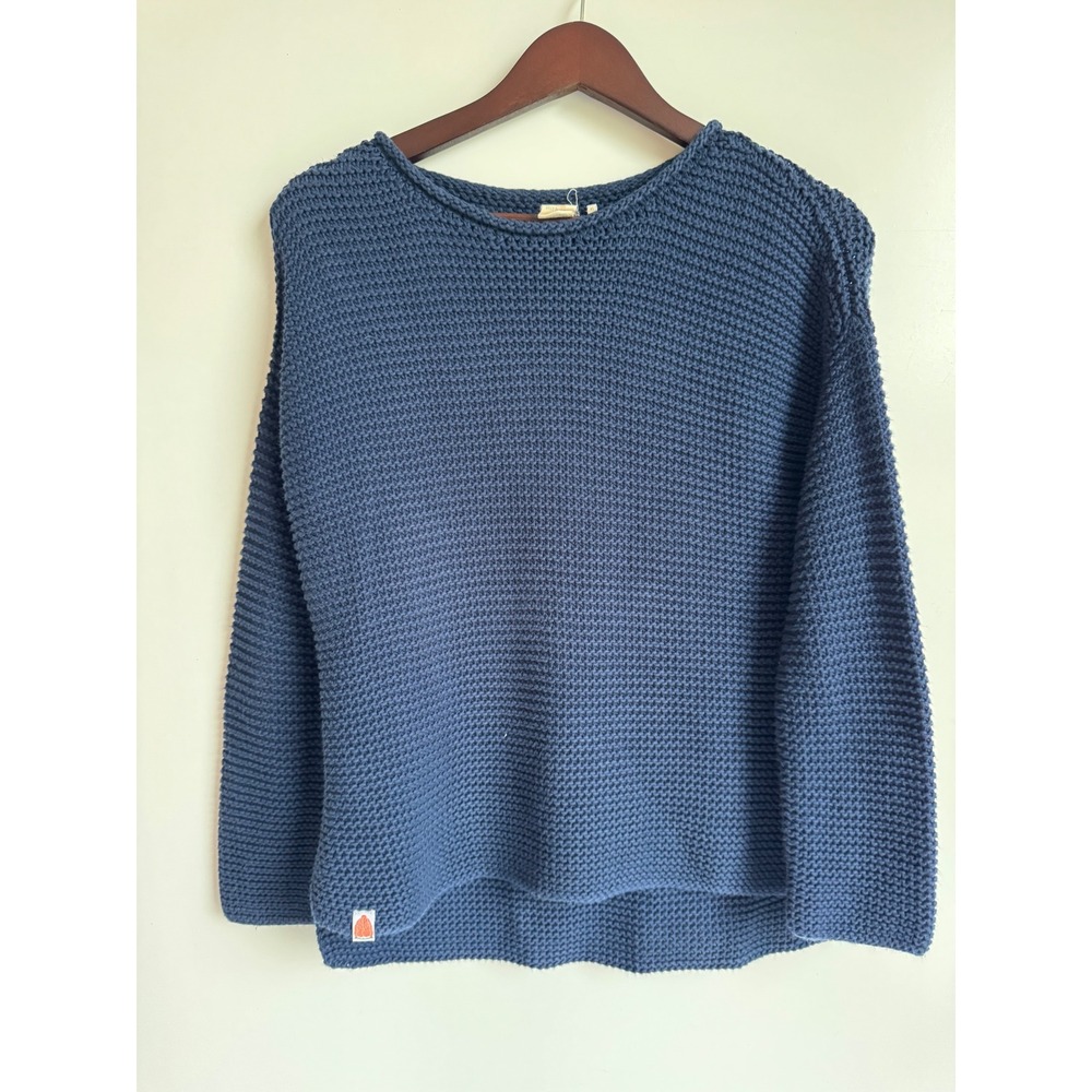 Shxt That I Knit STIK Pima Cotton Navy Blue Garter Stitch Sweater XS Coastal